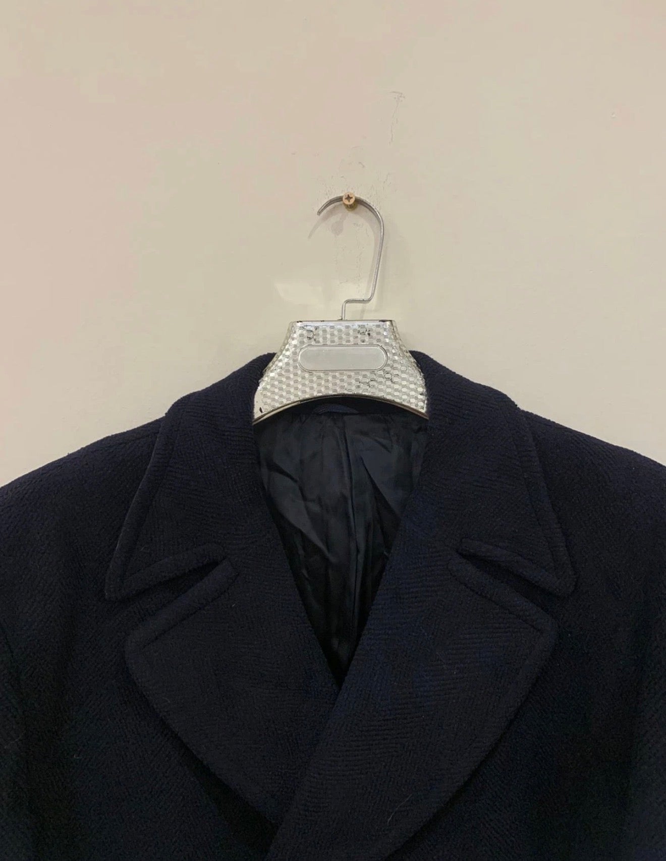 1970s Vintage classic Pure woollen Wool double breasted Navy over coat 48R XL