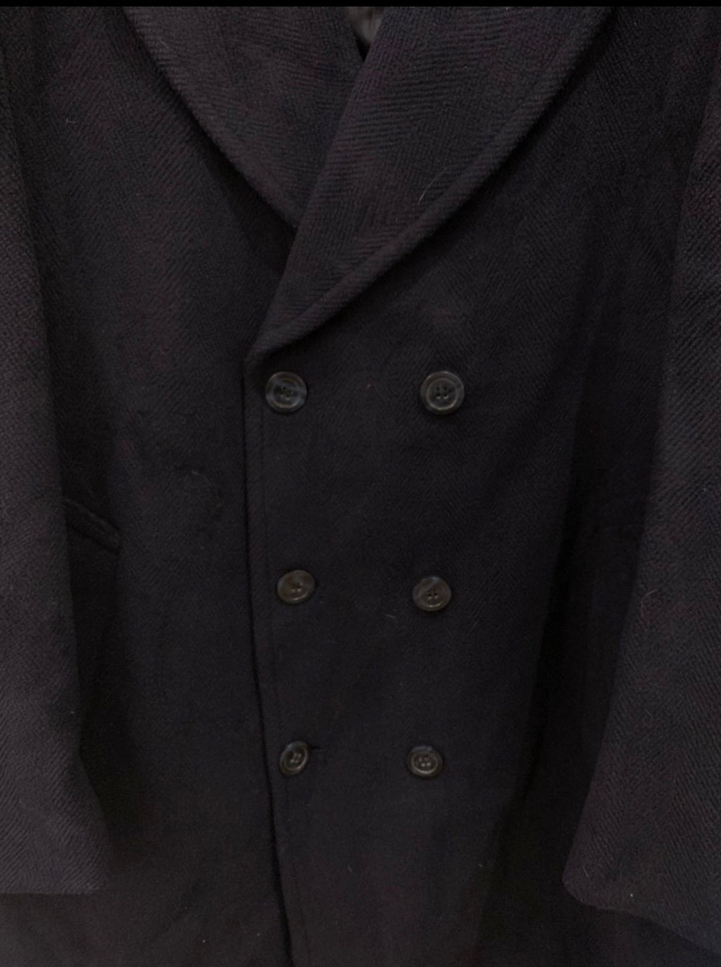 1970s Vintage classic Pure woollen Wool double breasted Navy over coat 48R XL