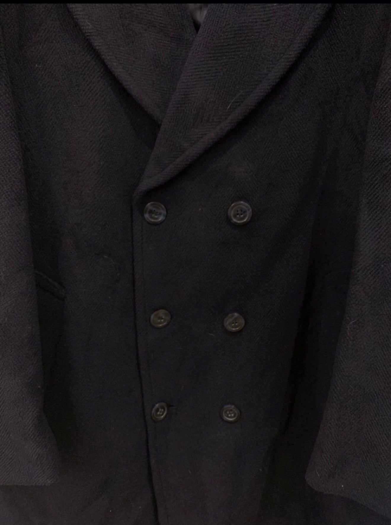 1970s Vintage classic Pure woollen Wool double breasted Navy over coat 48R XL