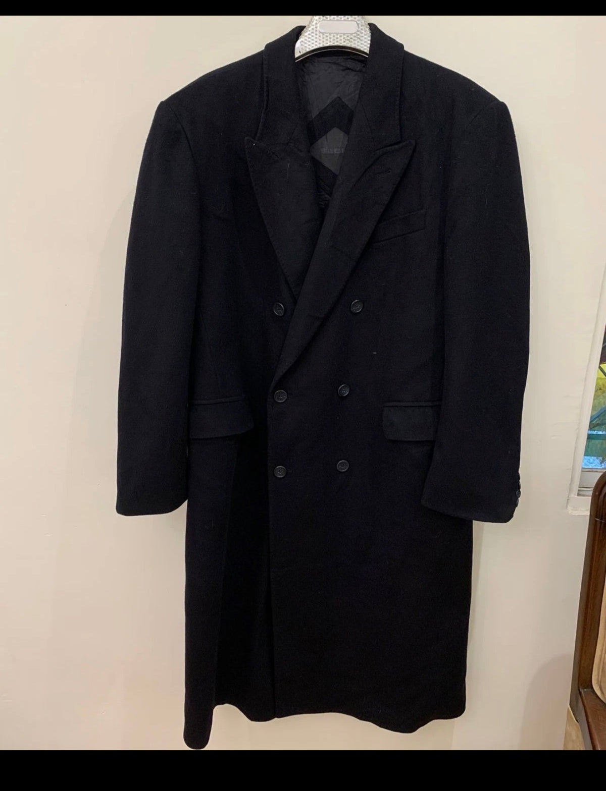 Vintage bieber classic Pure Wool db gangster Navy long over coat 50L 50R 2XL