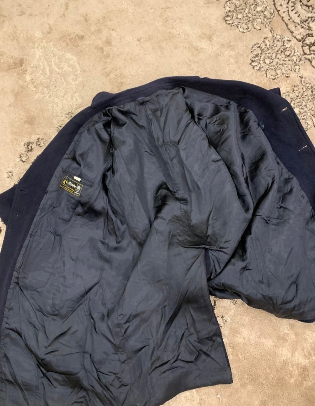 1970s Vintage classic Pure woollen Wool double breasted Navy over coat 48R XL