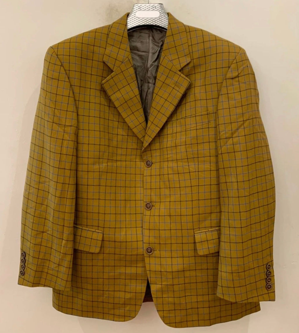 Vintage pure wool Windowpane plaid classic unique brown jacket blazer 42R