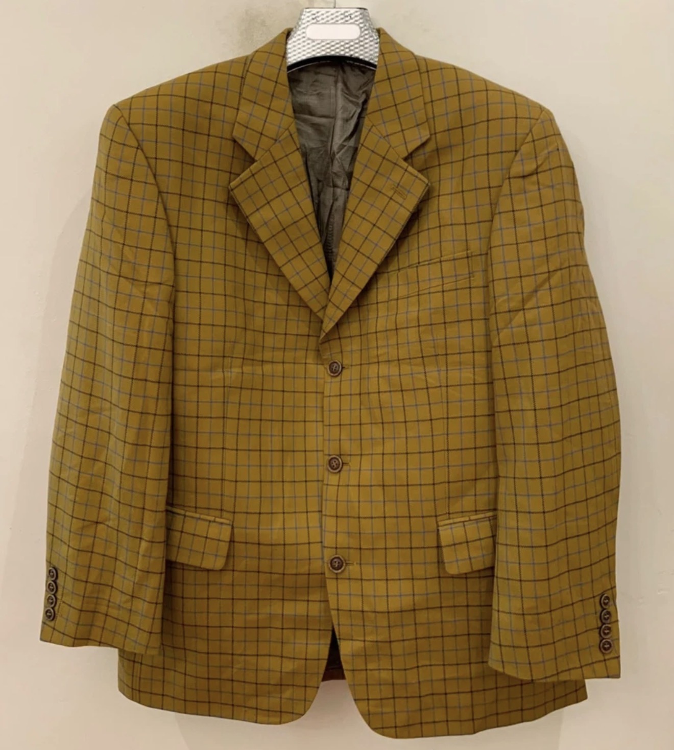 Vintage pure wool Windowpane plaid classic unique brown jacket blazer 42R