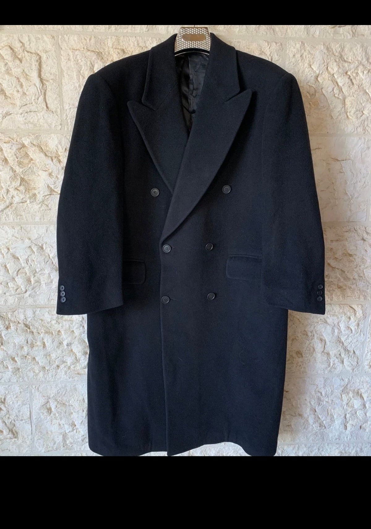 Vintage Eaton classic woollen wool db gangster black over coat 48R 48S XL
