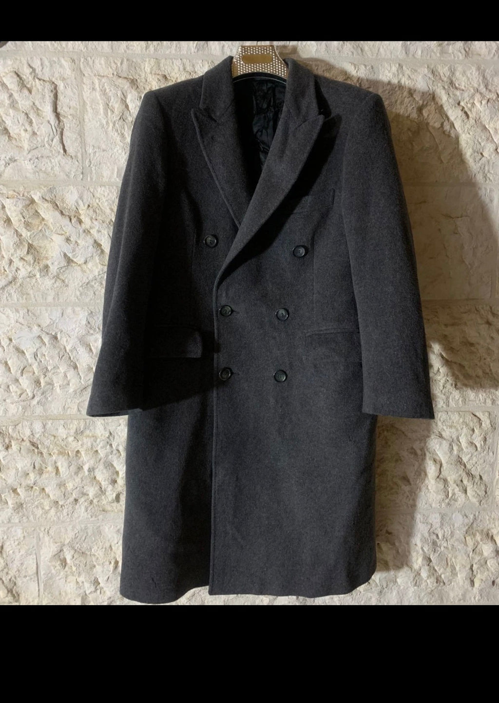 Vintage John Weitz Wool Cashmere blend db gangster Charcoal over coat 40R