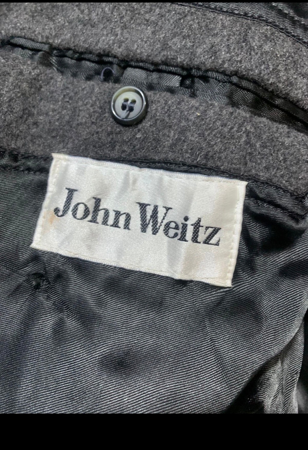 Vintage John Weitz Wool Cashmere blend db gangster Charcoal over coat 40R