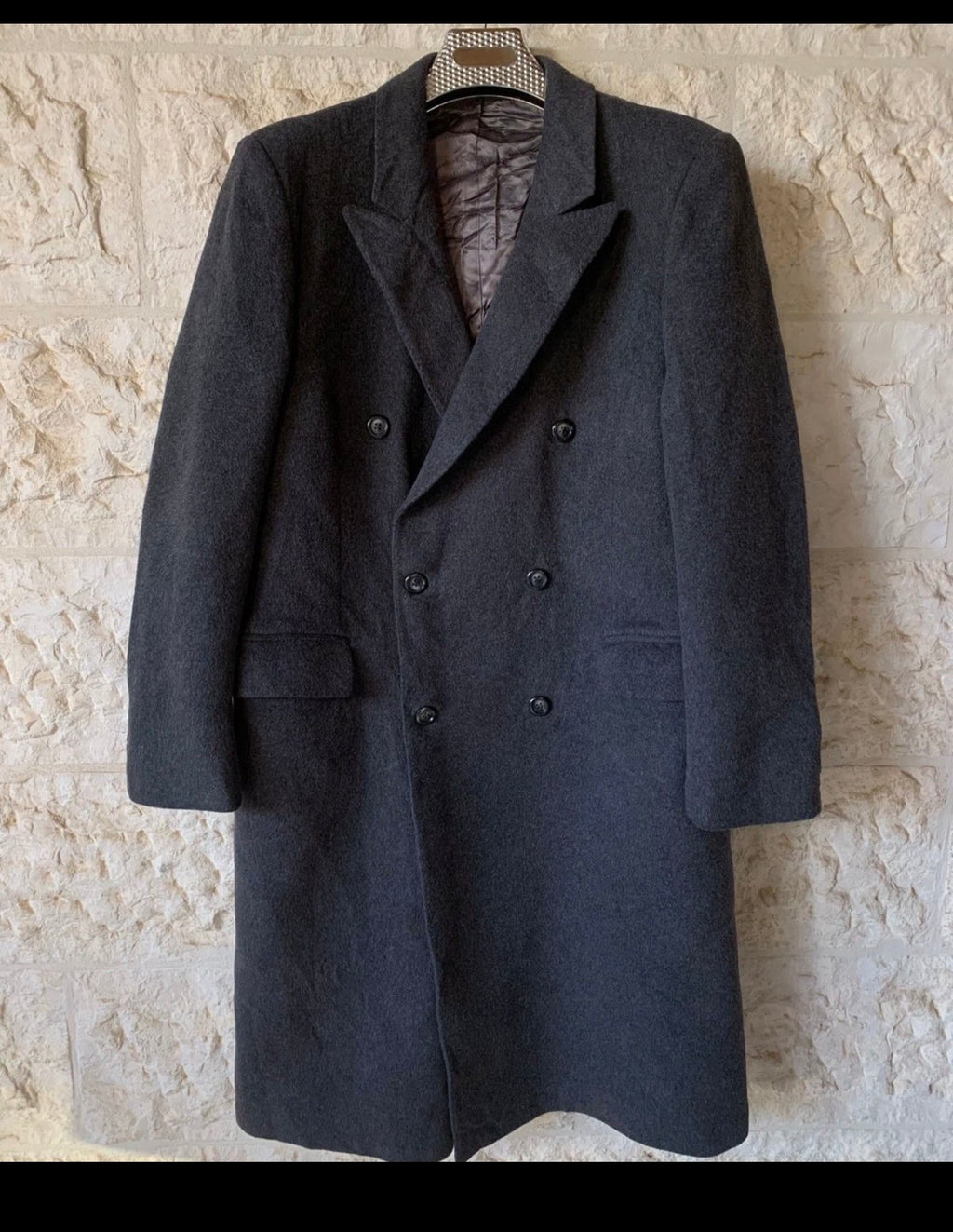 Vintage Mark Alexander Wool Cashmere blend db gangster Charcoal overcoat 42L 42R