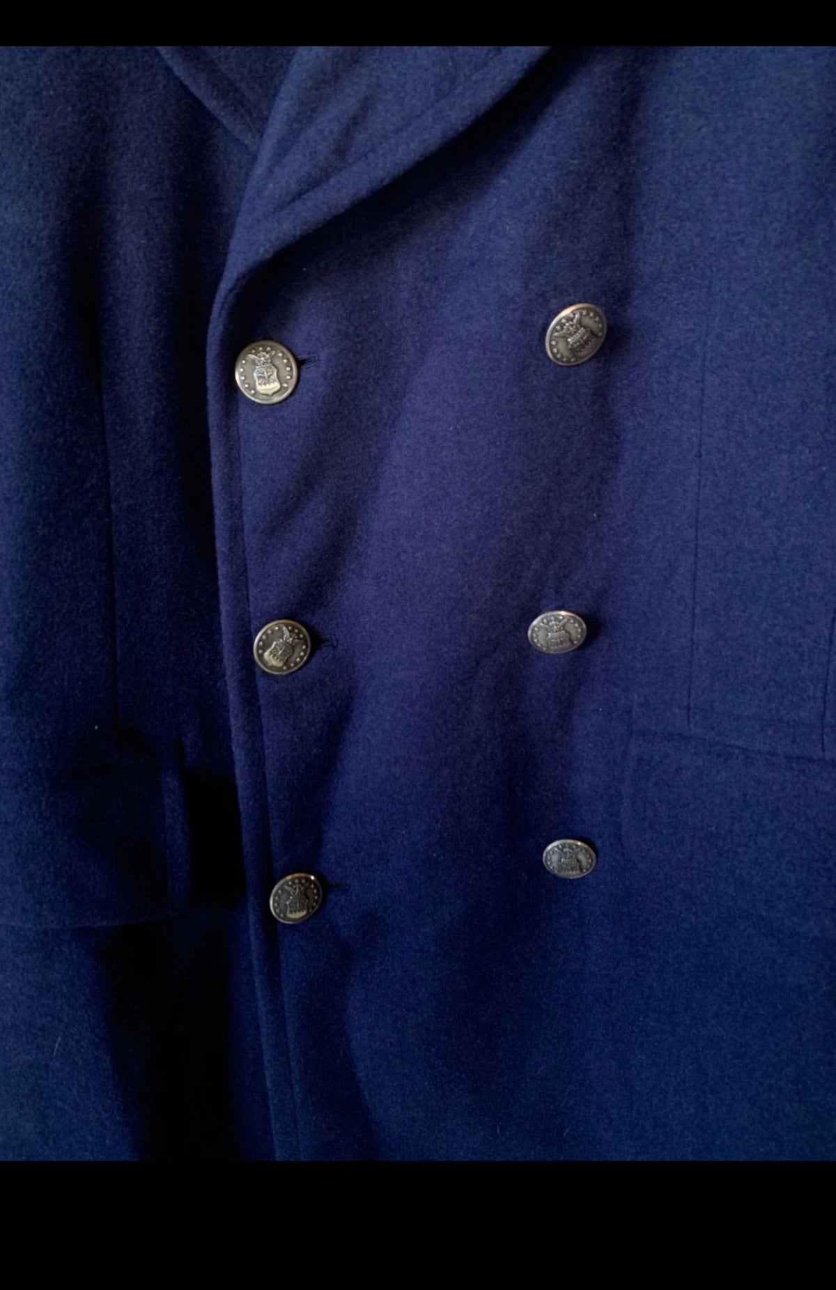 1950s Vintage USAF pure woollen wool classic silver button db over coat 38R 38S
