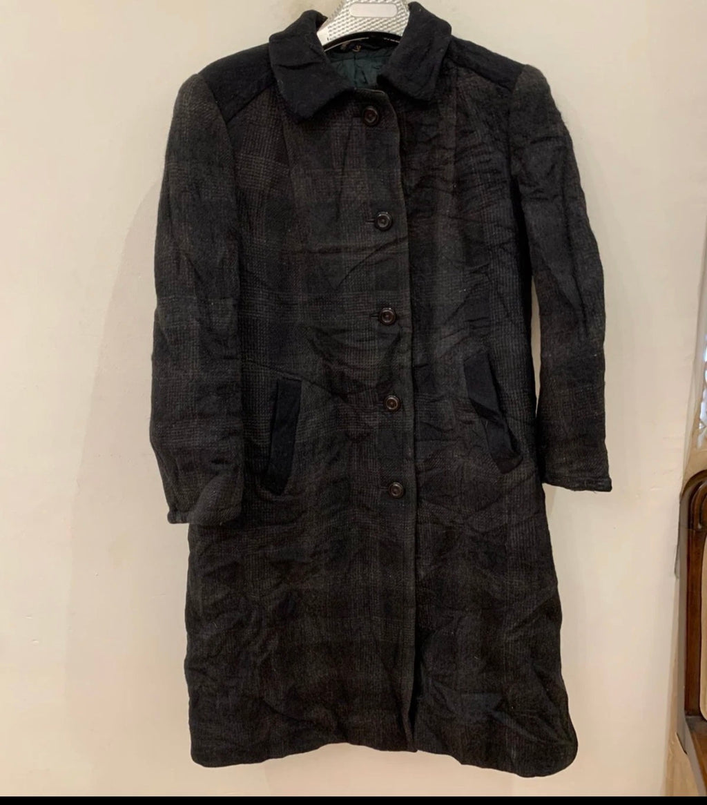 Vintage wool blend classic charcoal plaid over coat 44 14 L