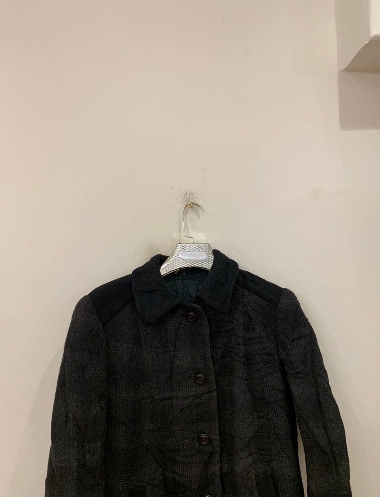 Vintage wool blend classic charcoal plaid over coat 44 14 L