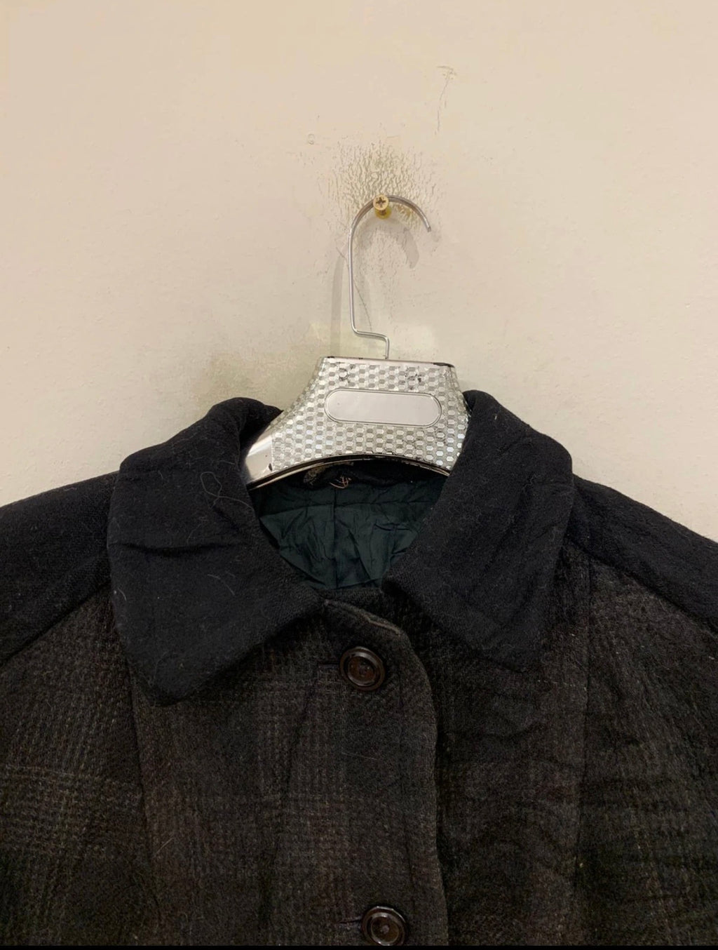 Vintage wool blend classic charcoal plaid over coat 44 14 L