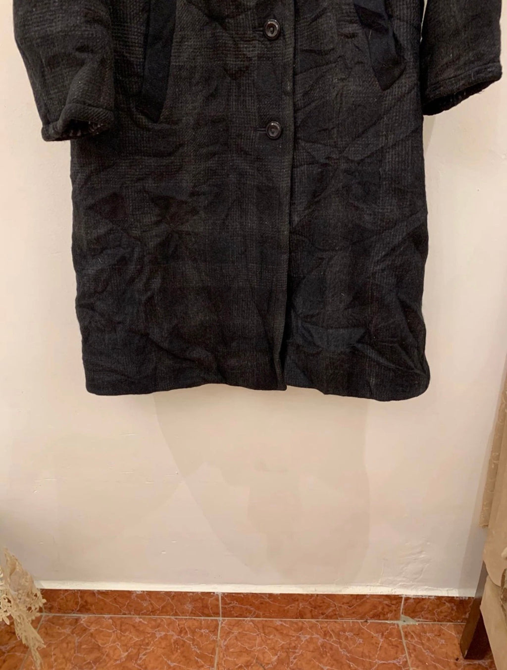 Vintage wool blend classic charcoal plaid over coat 44 14 L