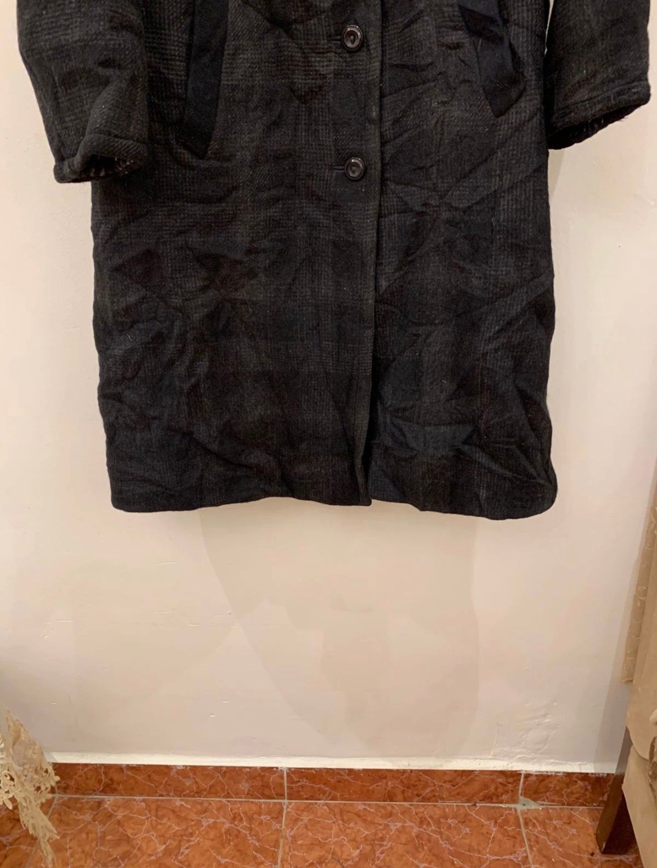 Vintage wool blend classic charcoal plaid over coat 44 14 L