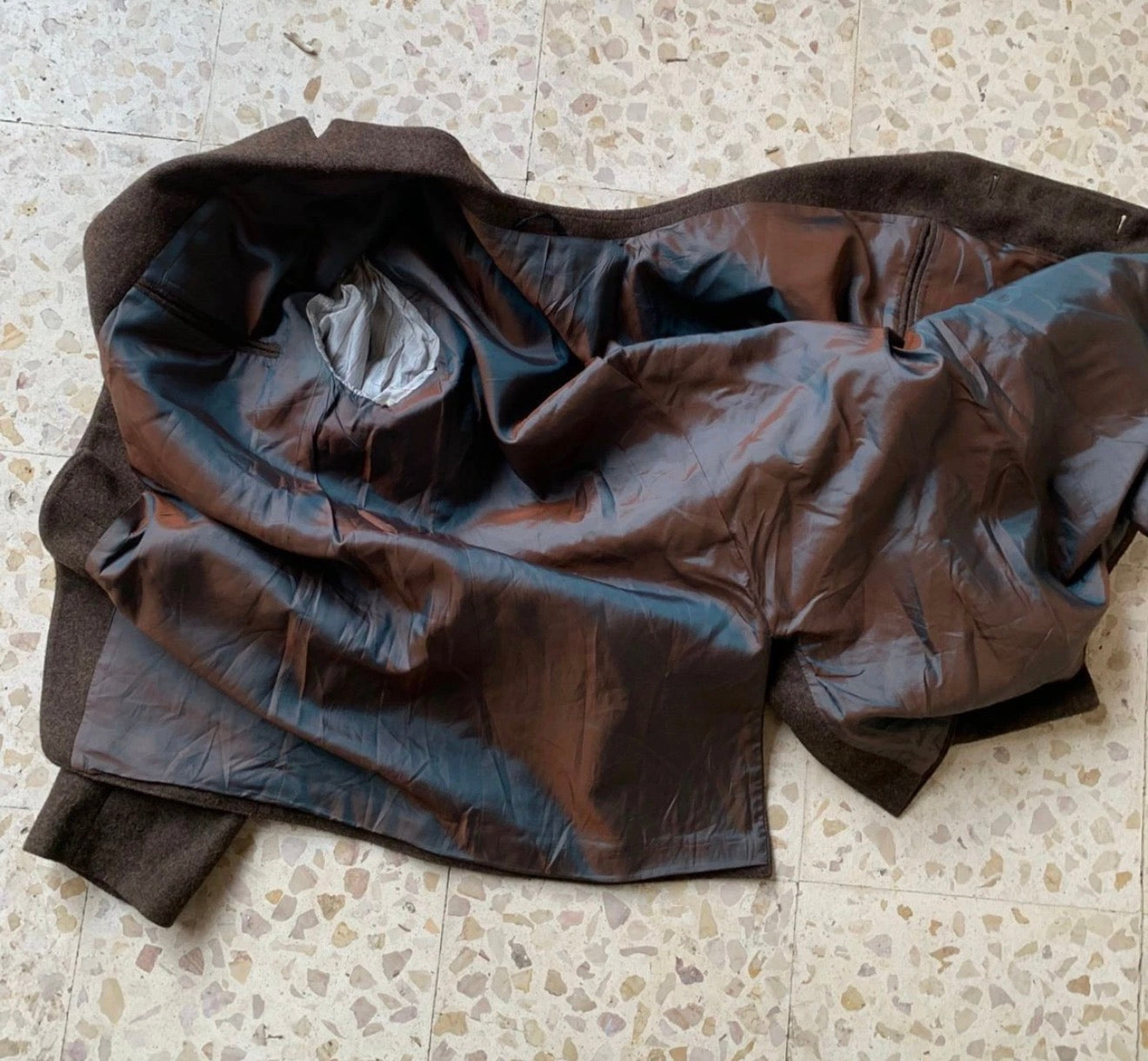 Vintage pure wool handwoven Tweed camouflage brown hunting jacket blazer 44L