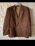 Vintage pure wool tweed houndstooth double breasted brown jacket blazer 42R
