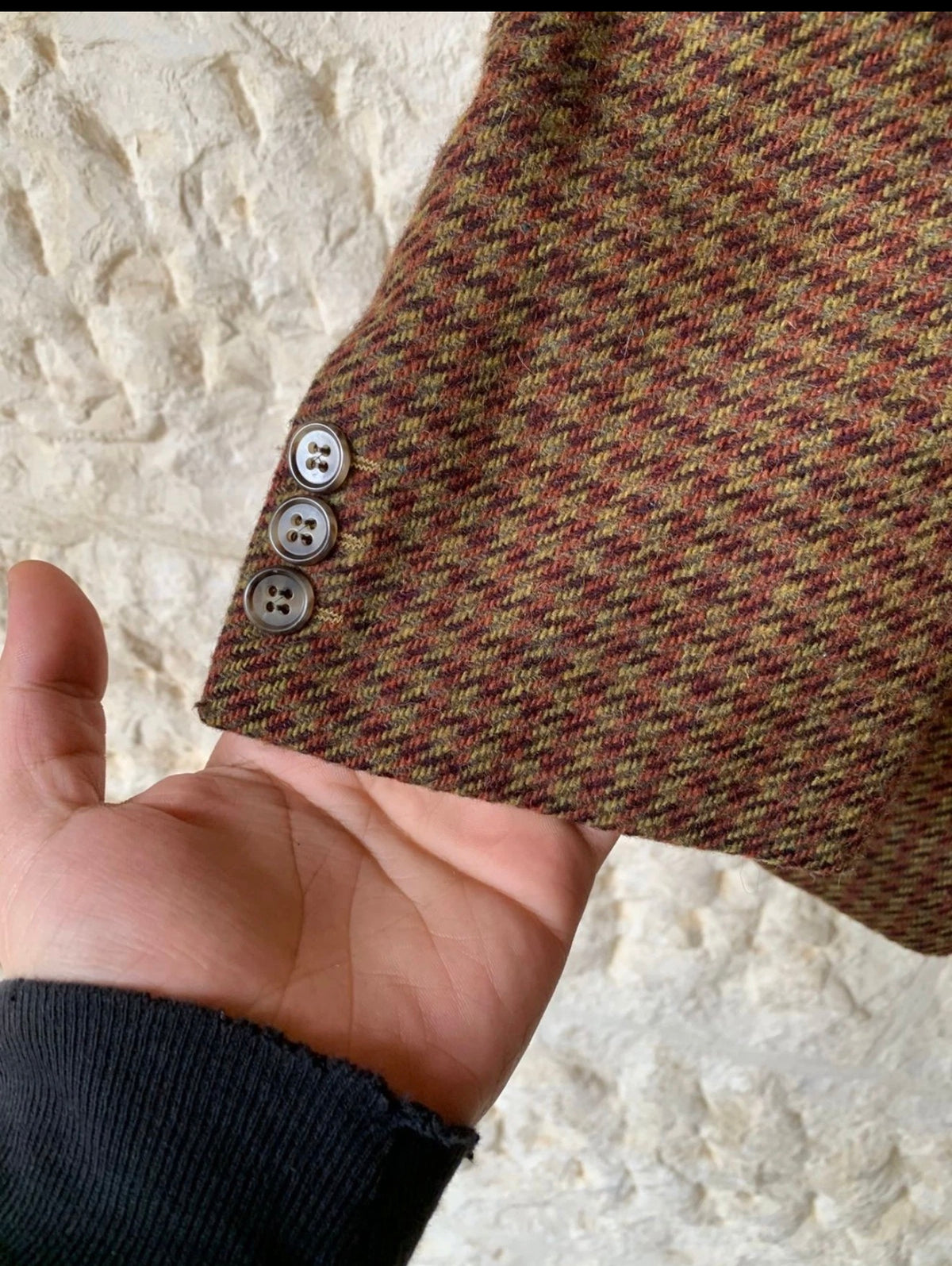 Vintage pure wool tweed houndstooth double breasted brown jacket blazer 42R