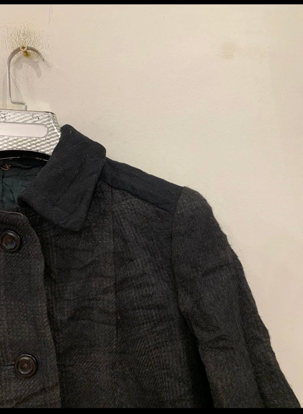 Vintage wool blend classic charcoal plaid over coat 44 14 L