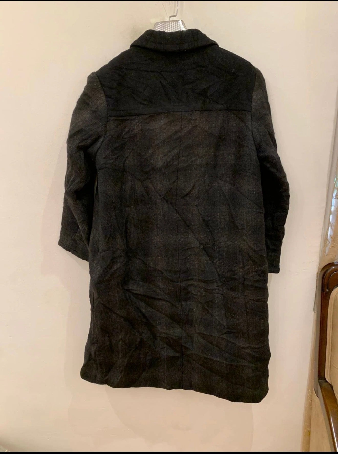 Vintage wool blend classic charcoal plaid over coat 44 14 L