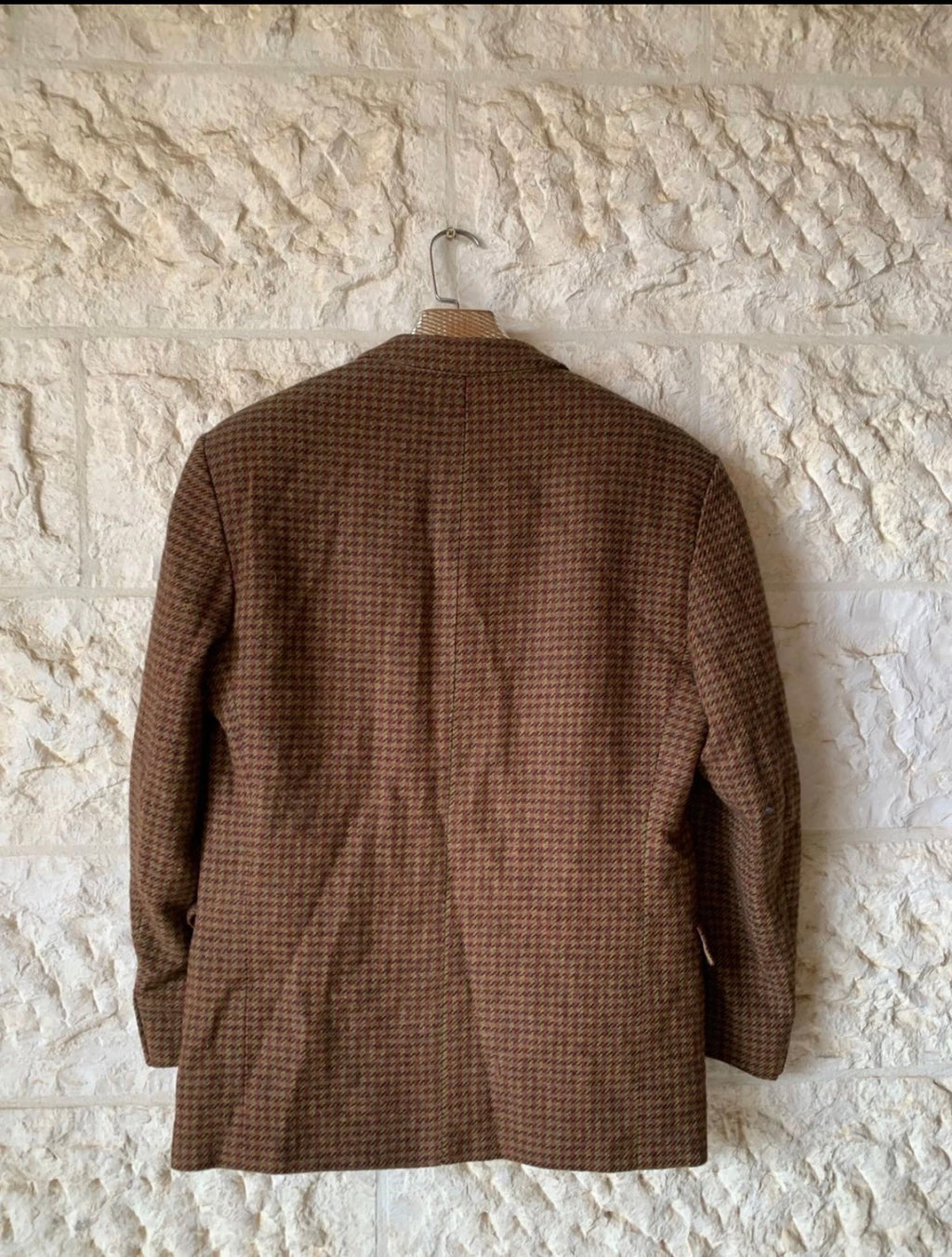 Vintage pure wool tweed houndstooth double breasted brown jacket blazer 42R