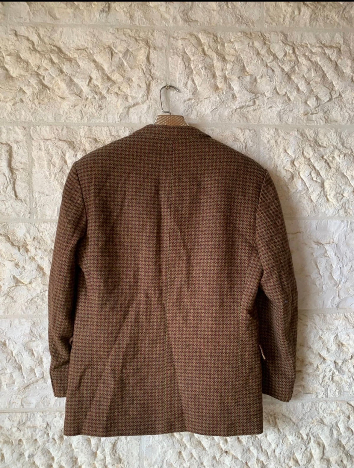 Vintage pure wool tweed houndstooth double breasted brown jacket blazer 42R