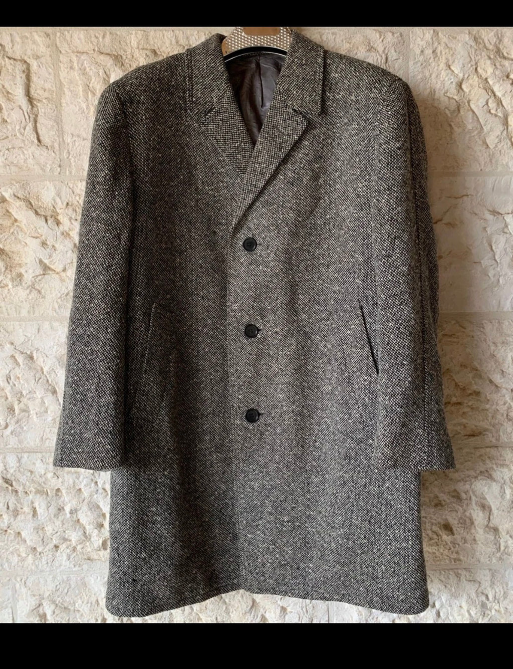 1970s Vintage pure wool handwoven tweed classic camouflage over coat 44R