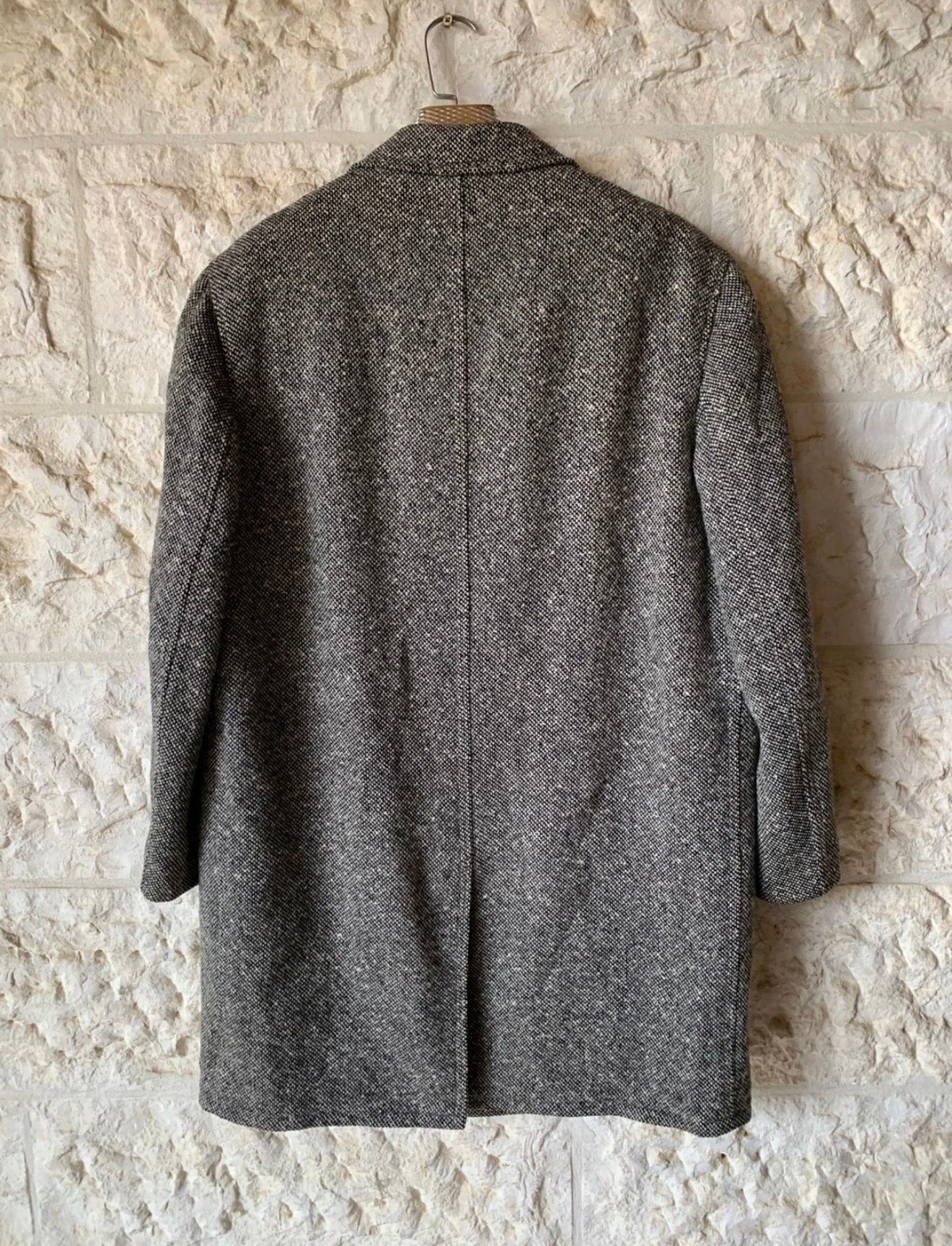 1970s Vintage pure wool handwoven tweed classic camouflage over coat 44R