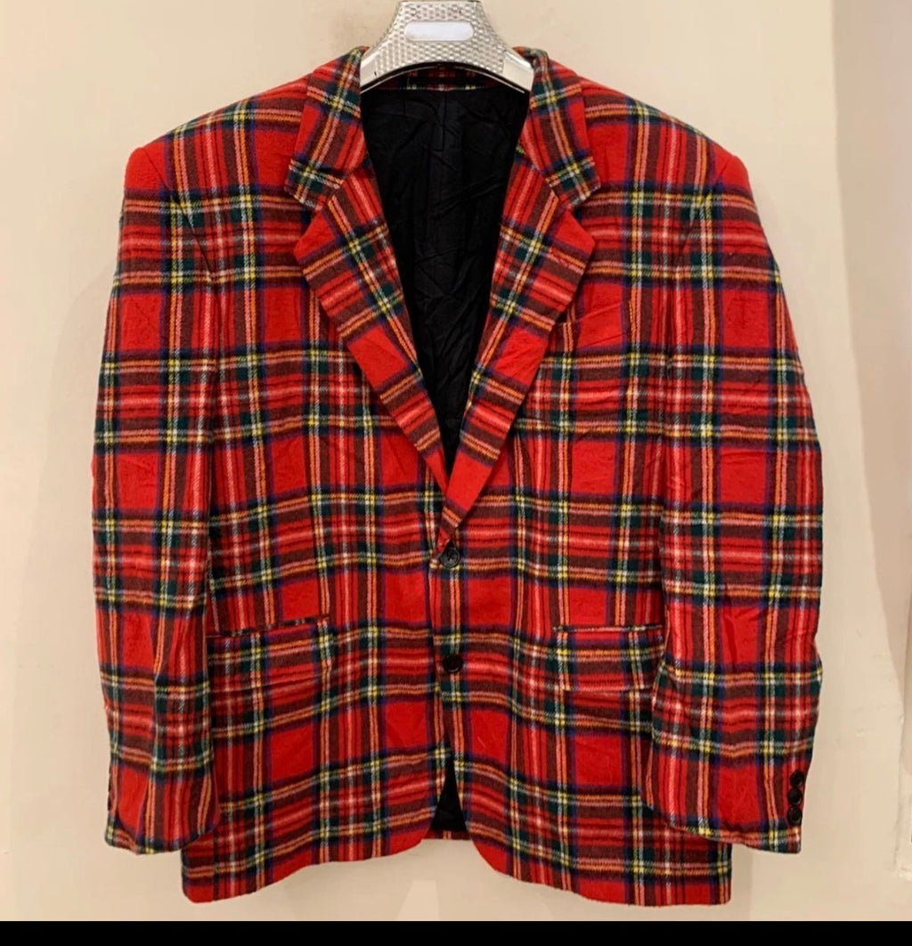 Vintage wool blend camouflage plaid classic unique red jacket blazer 44R