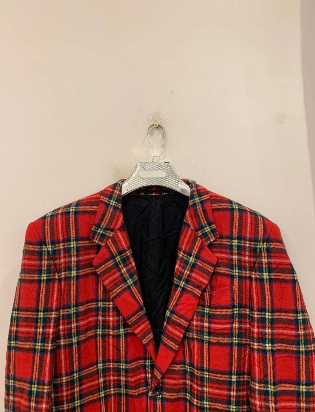 Vintage wool blend camouflage plaid classic unique red jacket blazer 44R