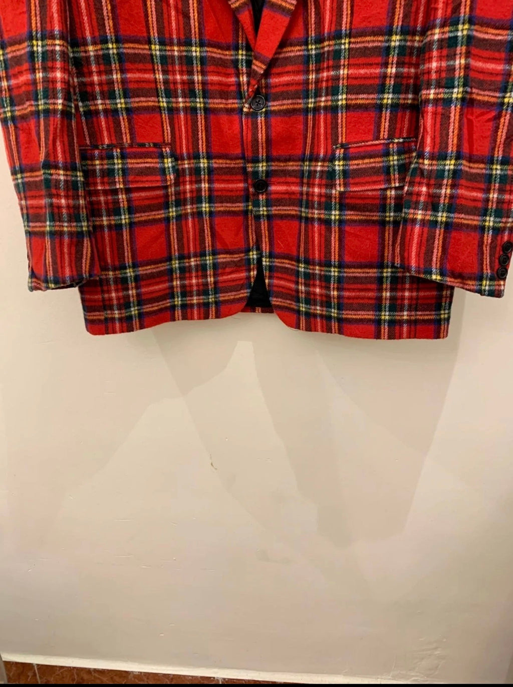 Vintage wool blend camouflage plaid classic unique red jacket blazer 44R