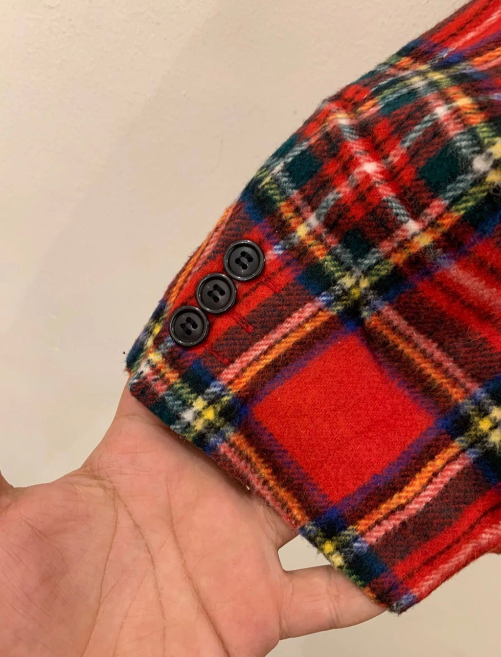 Vintage wool blend camouflage plaid classic unique red jacket blazer 44R