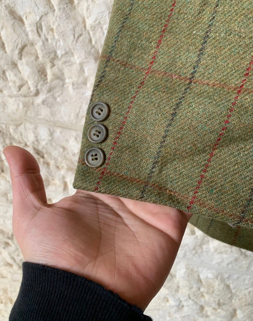 Vintage pure wool handwoven Tweed Windowpane green hunting jacket blazer 44R