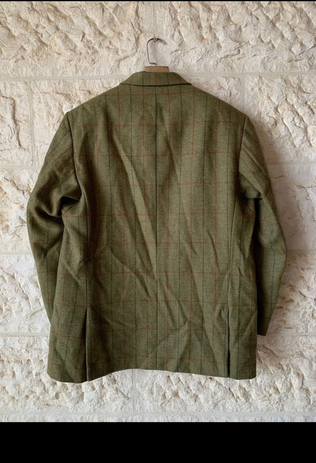 Vintage pure wool handwoven Tweed Windowpane green hunting jacket blazer 44R
