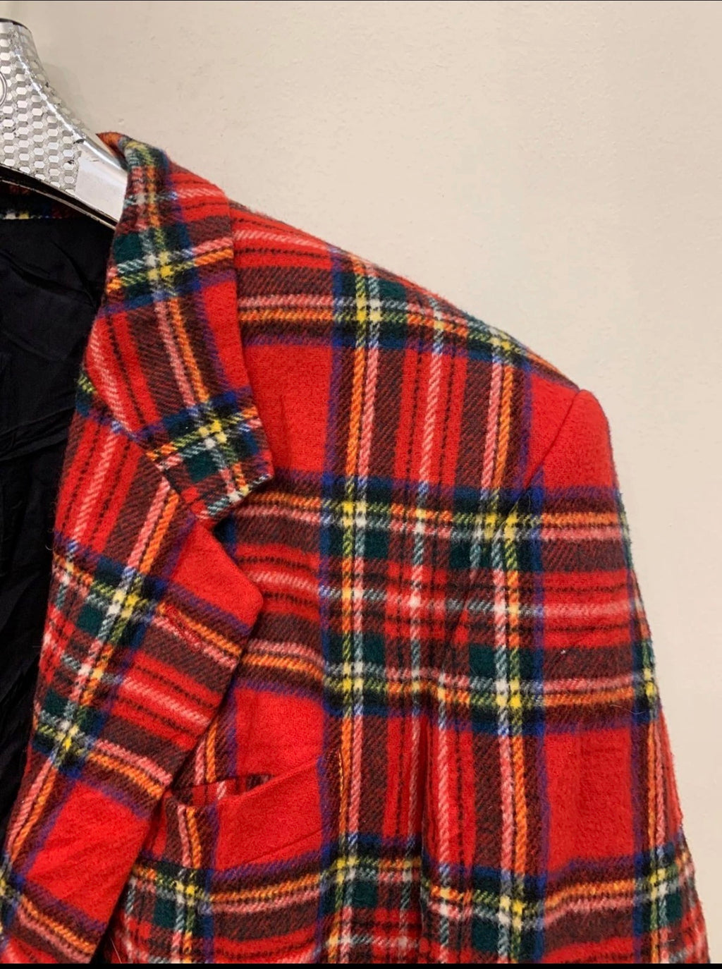 Vintage wool blend camouflage plaid classic unique red jacket blazer 44R