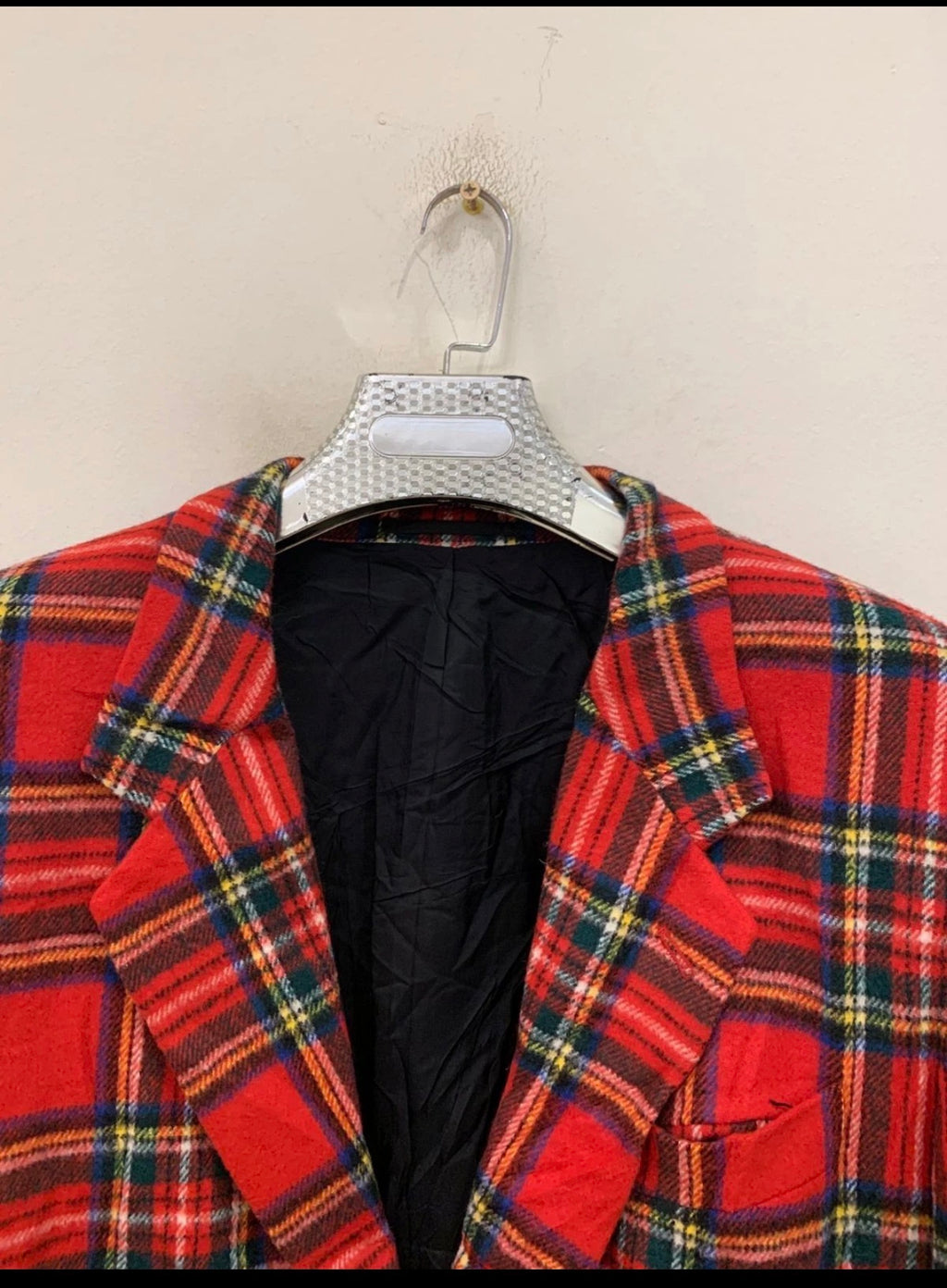 Vintage wool blend camouflage plaid classic unique red jacket blazer 44R