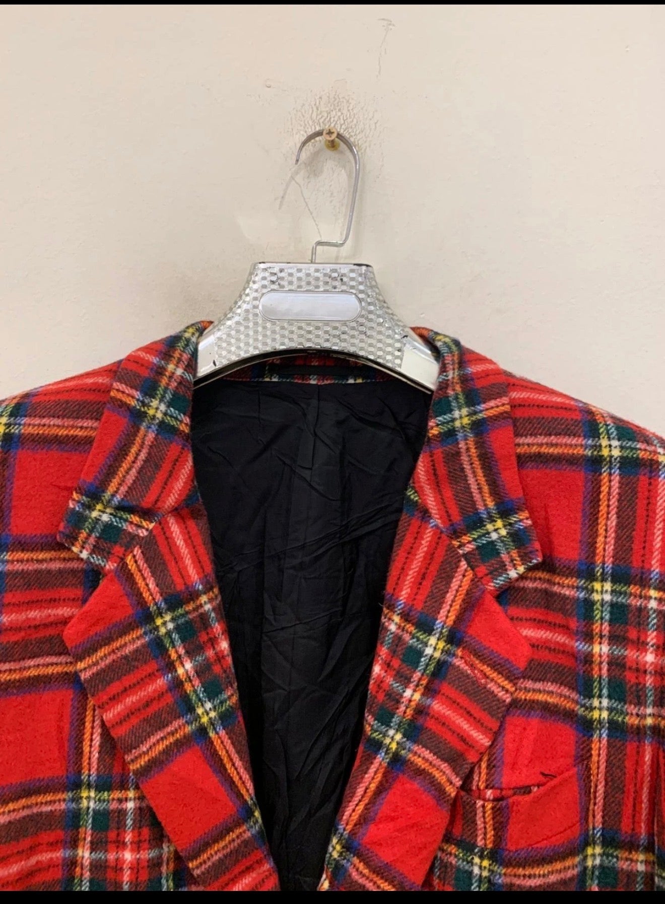 Vintage wool blend camouflage plaid classic unique red jacket blazer 44R