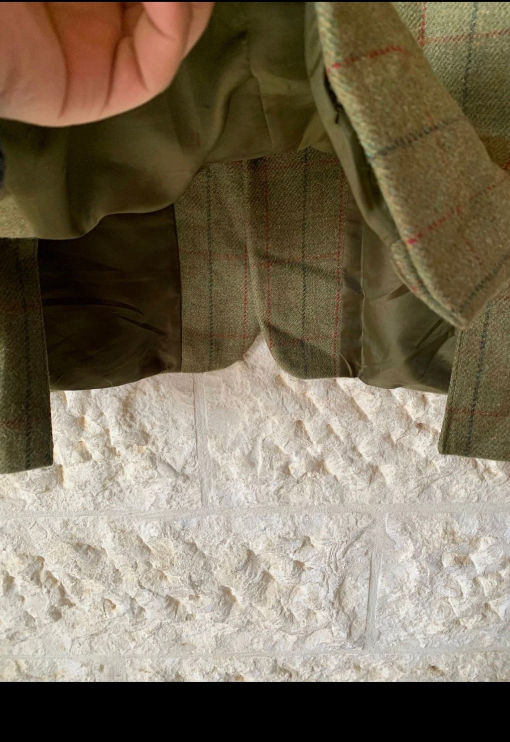Vintage pure wool handwoven Tweed Windowpane green hunting jacket blazer 44R