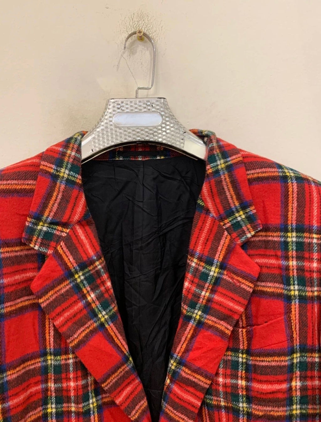 Vintage wool blend camouflage plaid classic unique red jacket blazer 44R