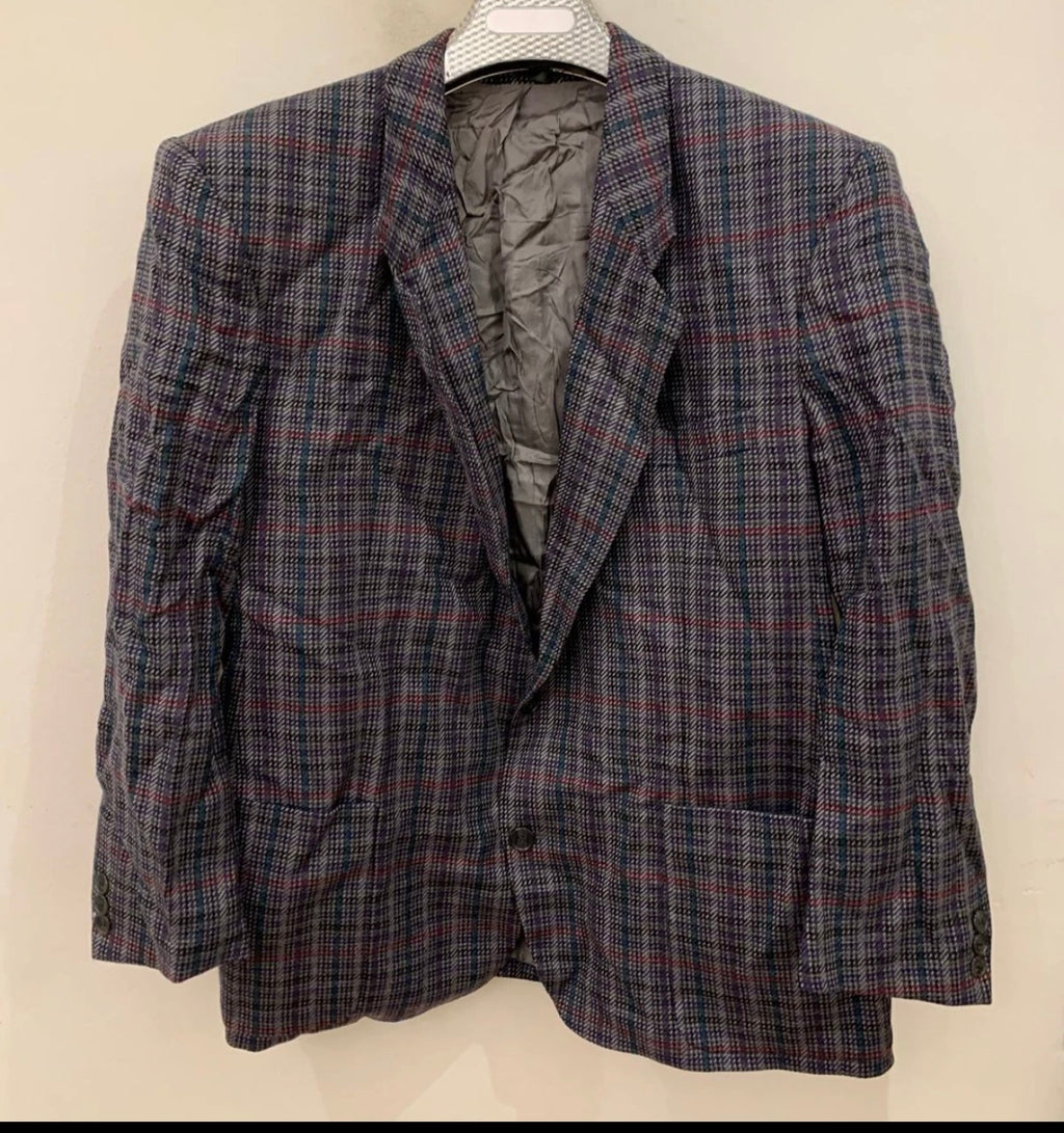 Vintage pure wool camouflage plaid classic unique grayish jacket blazer 44R