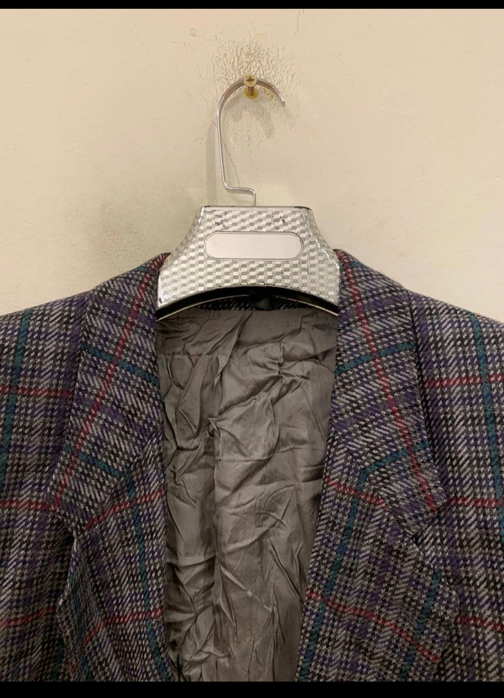 Vintage pure wool camouflage plaid classic unique grayish jacket blazer 44R