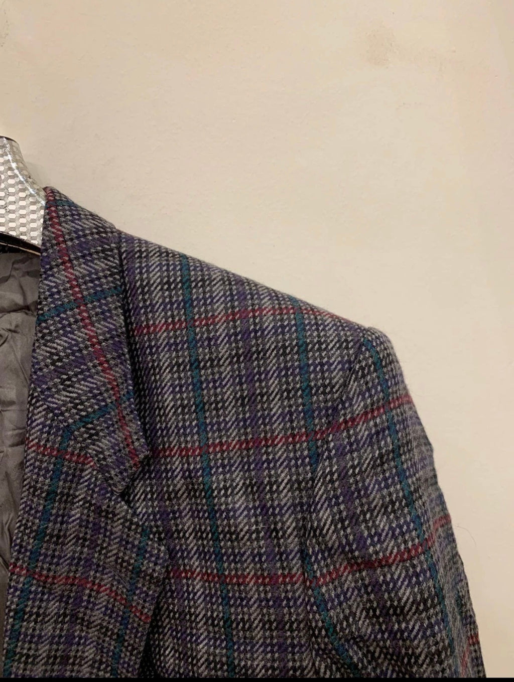 Vintage pure wool camouflage plaid classic unique grayish jacket blazer 44R