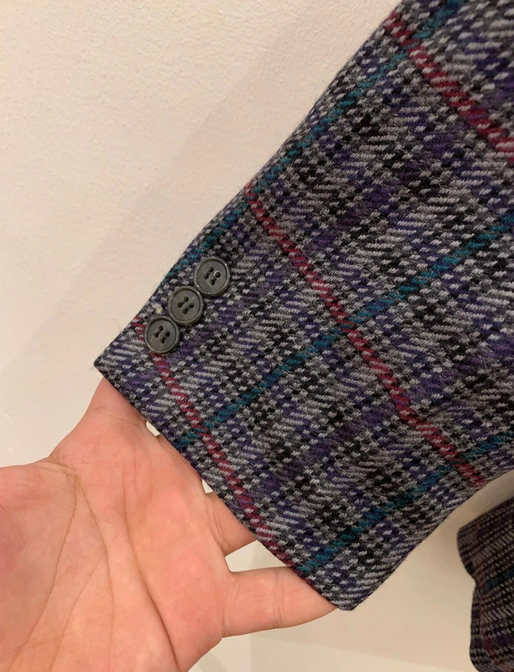 Vintage pure wool camouflage plaid classic unique grayish jacket blazer 44R