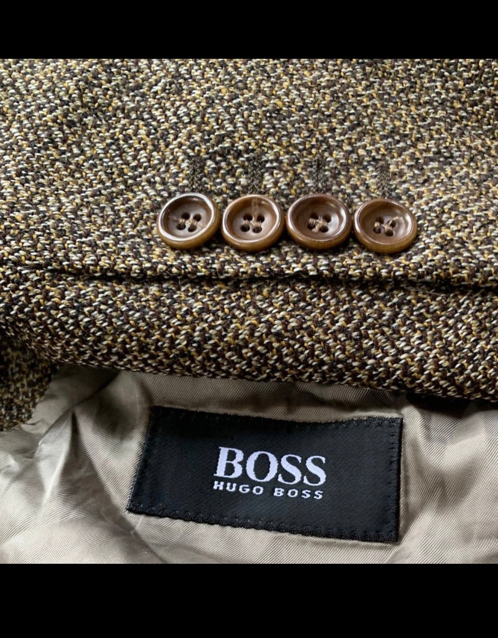 Vintage Hugo Boss Wool Cashmere camouflage brown sport coat blazer 44R