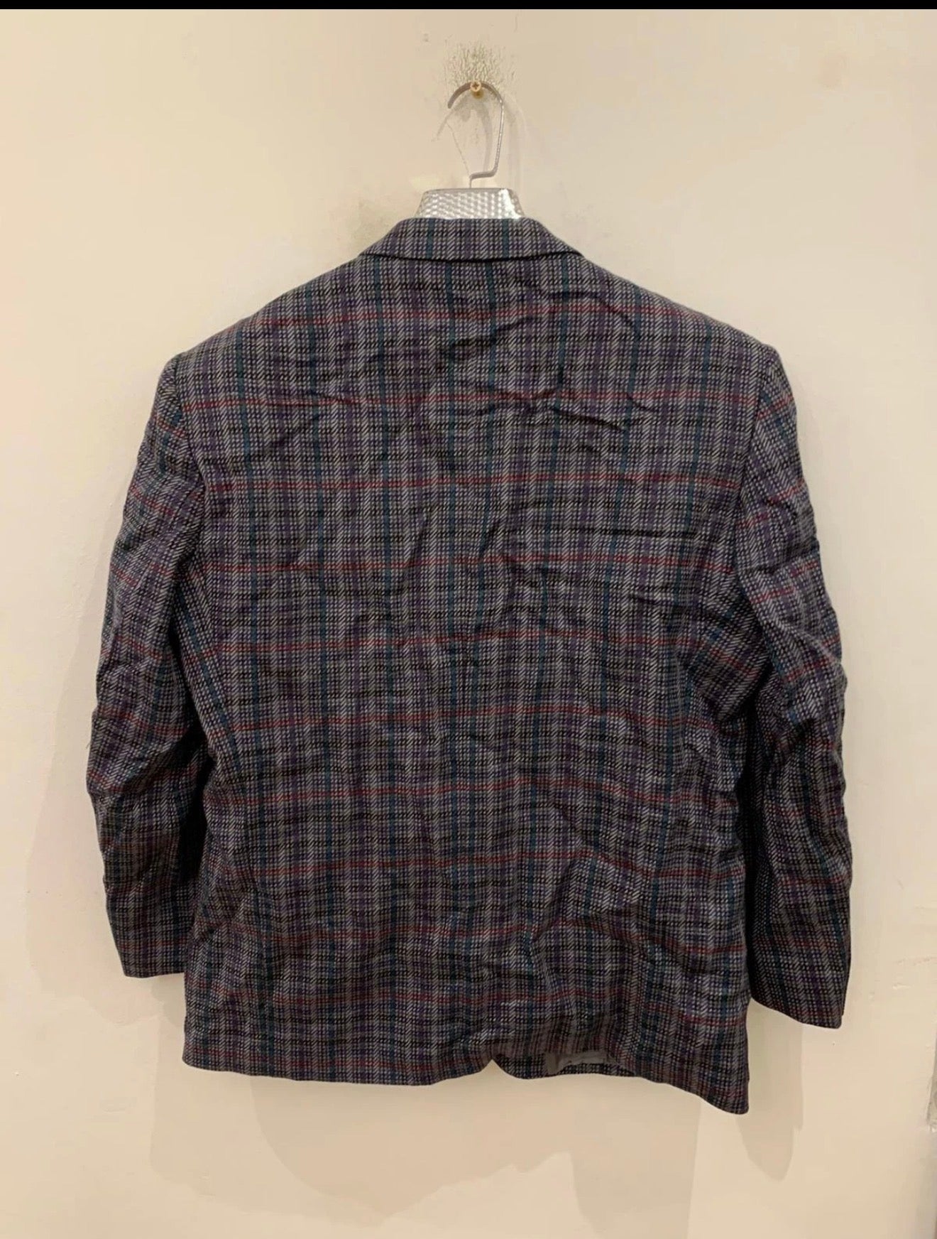Vintage pure wool camouflage plaid classic unique grayish jacket blazer 44R