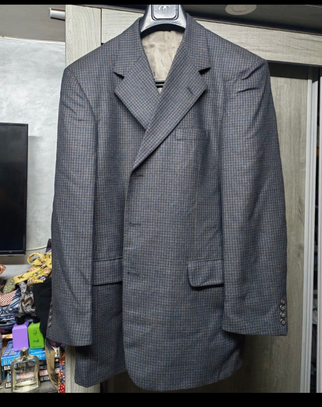 Vintage Tom James pure wool plaid classic 3 button jacket blazer 44R 44L