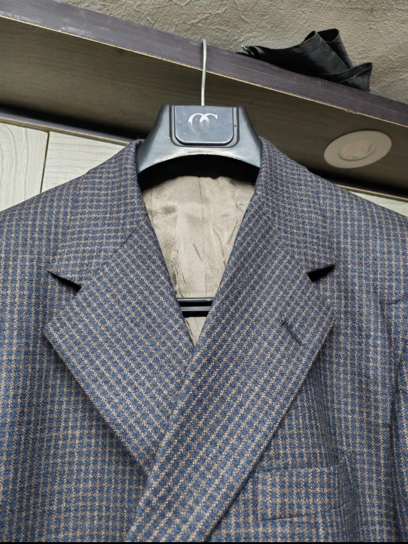 Vintage Tom James pure wool plaid classic 3 button jacket blazer 44R 44L