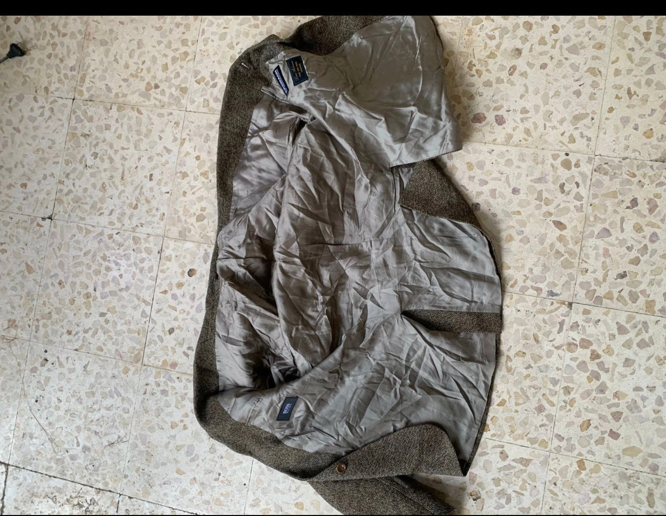 Vintage Hugo Boss Wool Cashmere camouflage brown sport coat blazer 44R