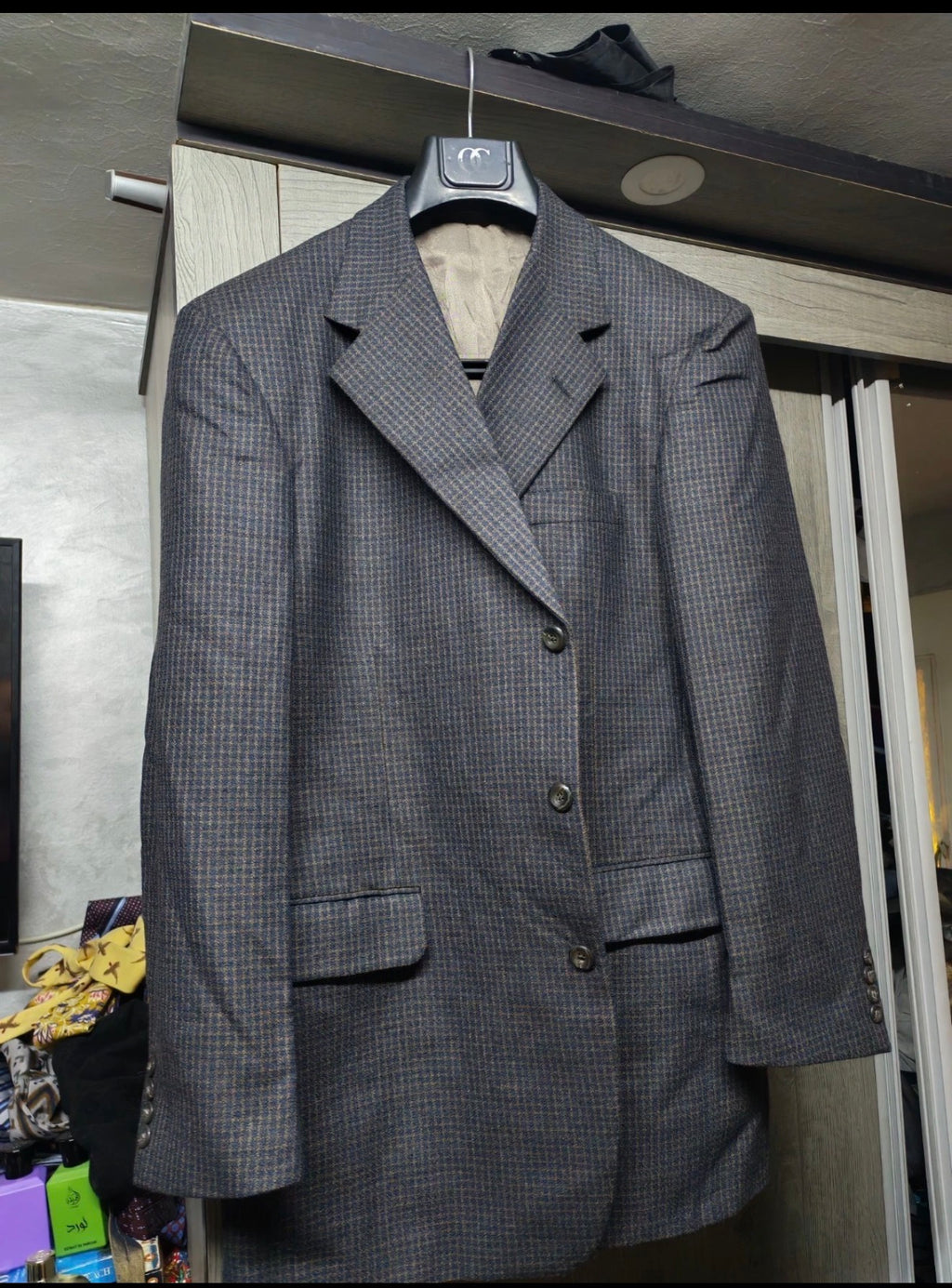 Vintage Tom James pure wool plaid classic 3 button jacket blazer 44R 44L