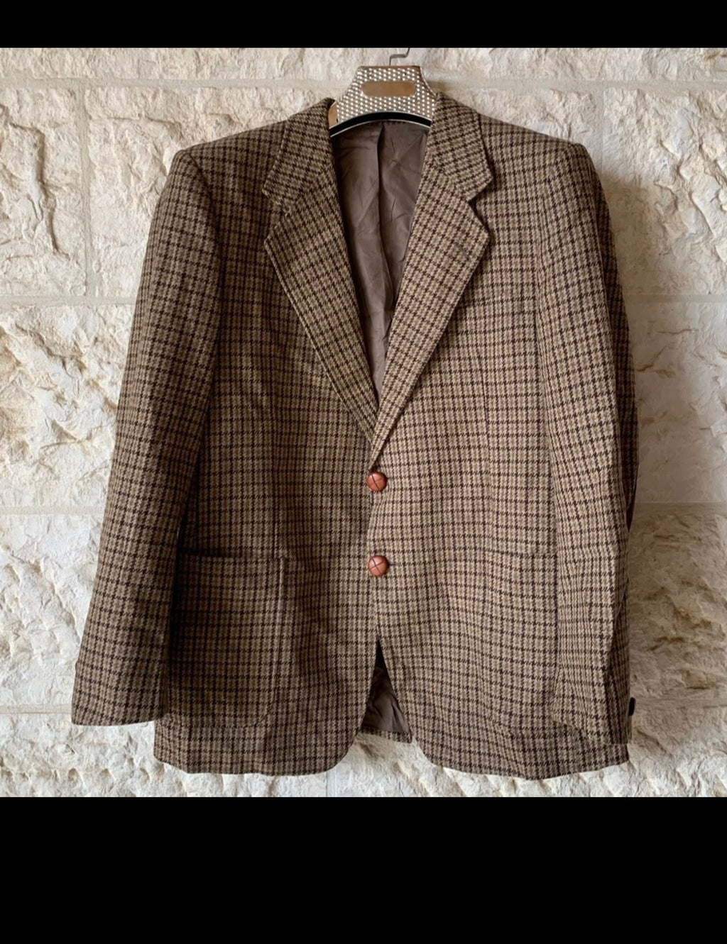 1970s Vintage houndstooth pure wool handwoven tweed hunting jacket blazer 42R
