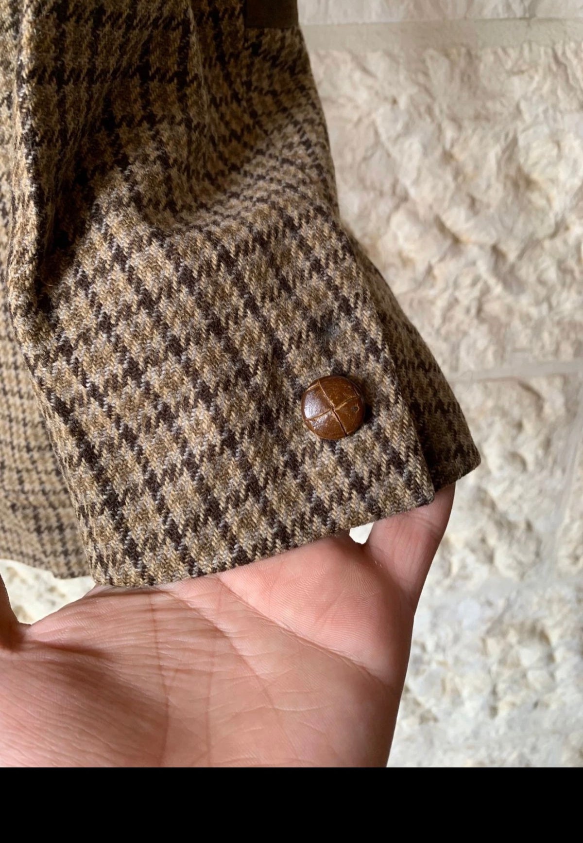 1970s Vintage houndstooth pure wool handwoven tweed hunting jacket blazer 42R