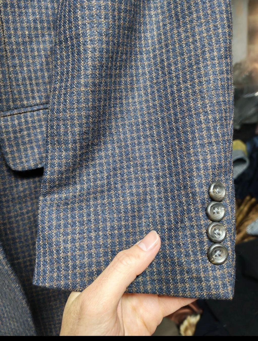 Vintage Tom James pure wool plaid classic 3 button jacket blazer 44R 44L